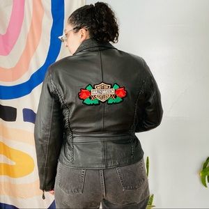 Vintage Harley Davidson Rose Back Biker Jacket